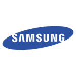 Blue Samsung logo with text inside an oval shape.