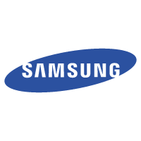 Blue Samsung logo with text inside an oval shape.
