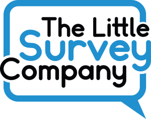 Logo of The Little Survey Company with text inside a light blue speech bubble.