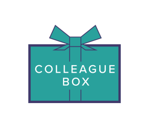 A teal gift box with a bow and the text "Colleague Box" on the front.