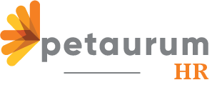 Logo featuring an orange and yellow abstract design on the left, with the text "petaurum" in gray and "HR" in orange on the right.