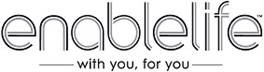 Logo with the text "enablelife" in lowercase and the tagline "with you, for you" underneath.