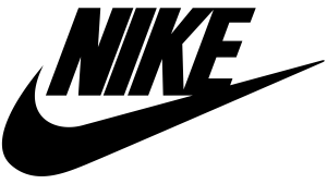 Black Nike logo featuring the brand name in bold letters above the swoosh symbol.